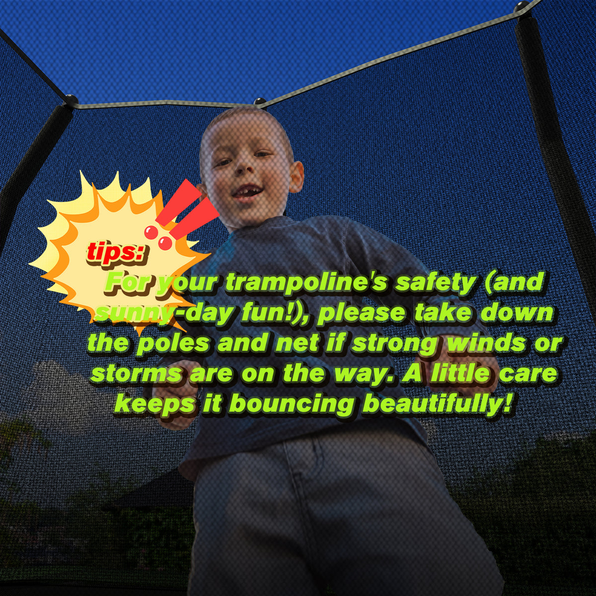 Eeeza Outdoor Trampoline, Rectangular, 100kg Capacity, 9*12 Ft