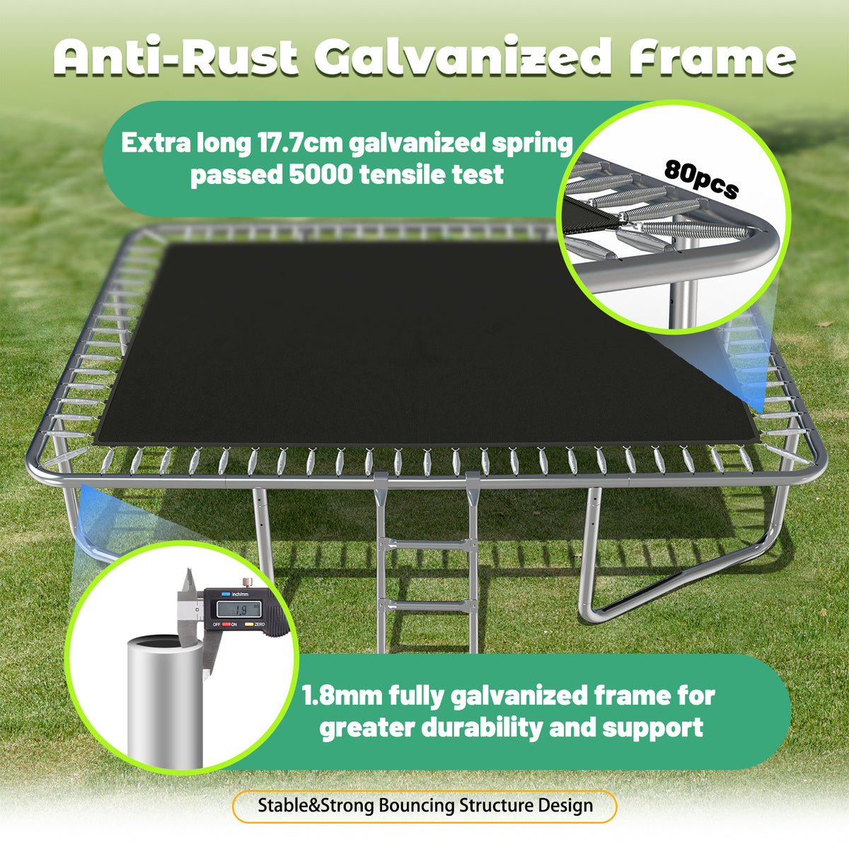 Eeeza Outdoor Trampoline, Rectangular, 100kg Capacity, 9*12 Ft
