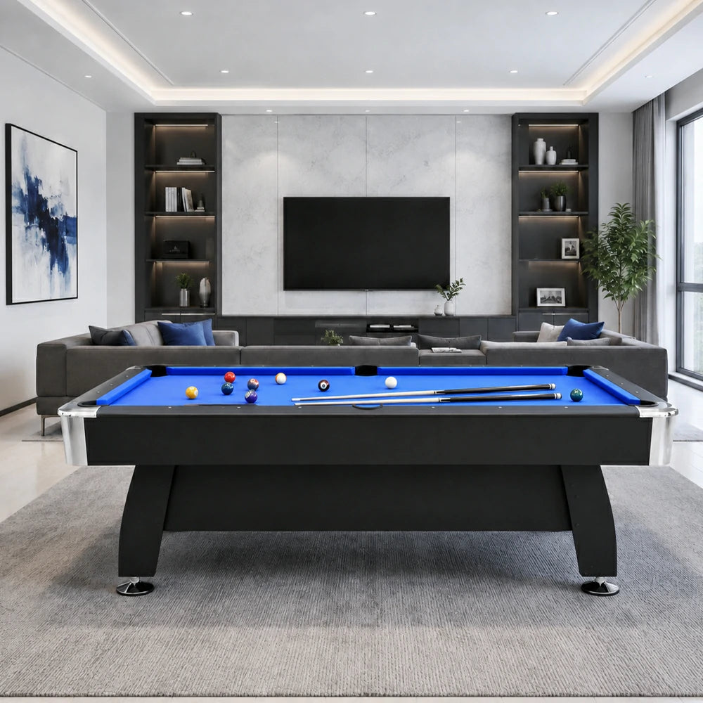 Billiard Table with Accessories, Ball Return, Blue Velvet Cloth, 7Ft