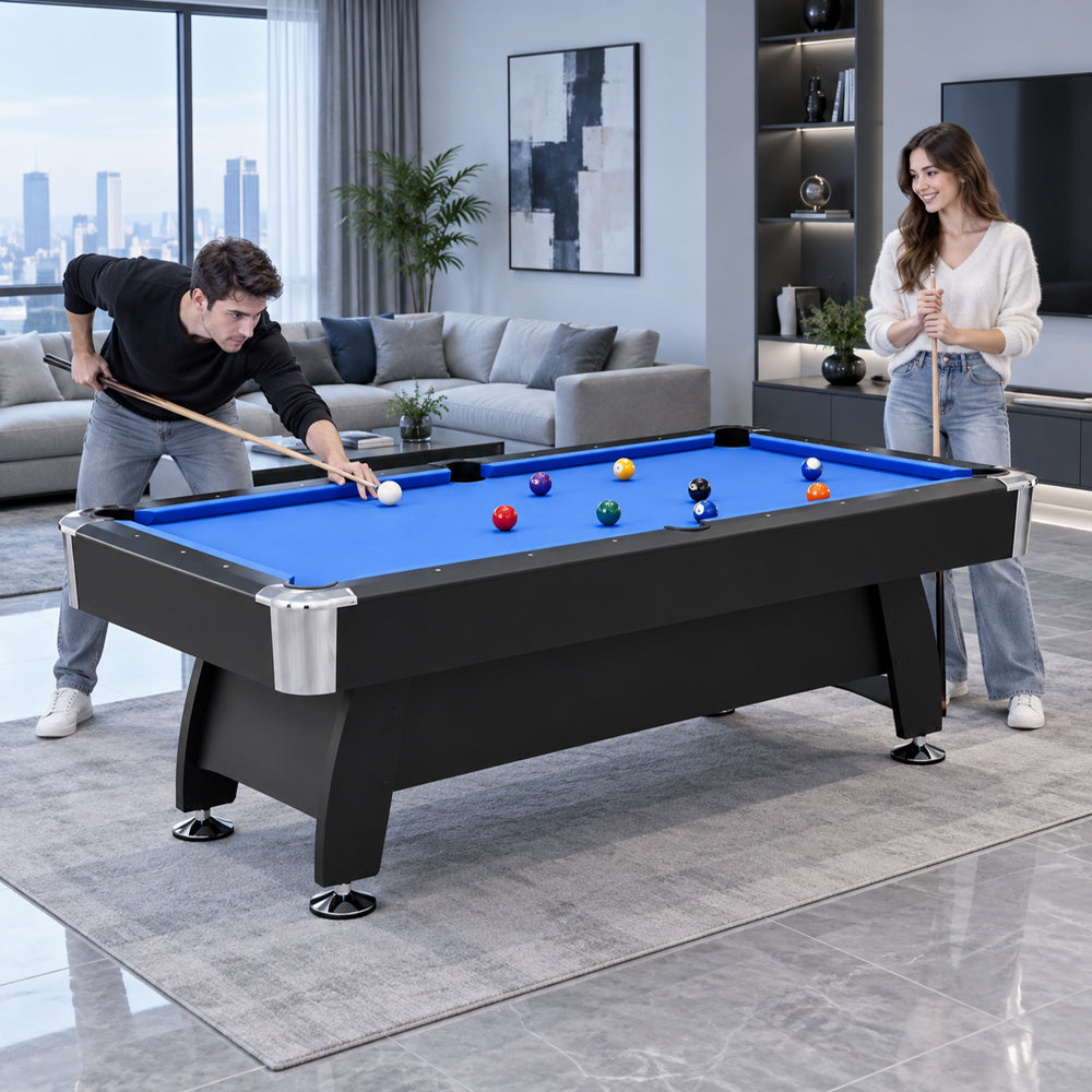 Billiard Table with Accessories, Ball Return, Blue Velvet Cloth, 7Ft