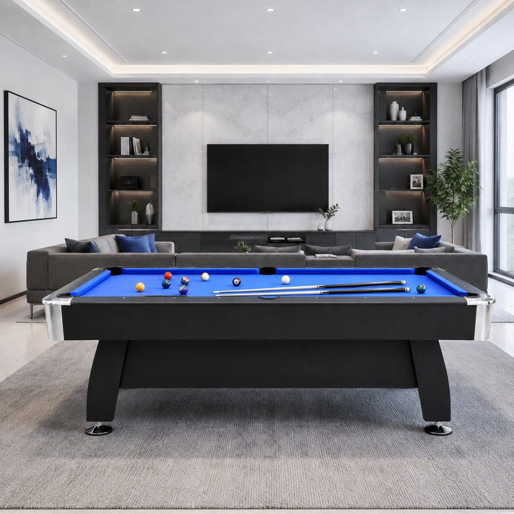 Billiard Table with Accessories, Ball Return, Blue Velvet Cloth, 7Ft