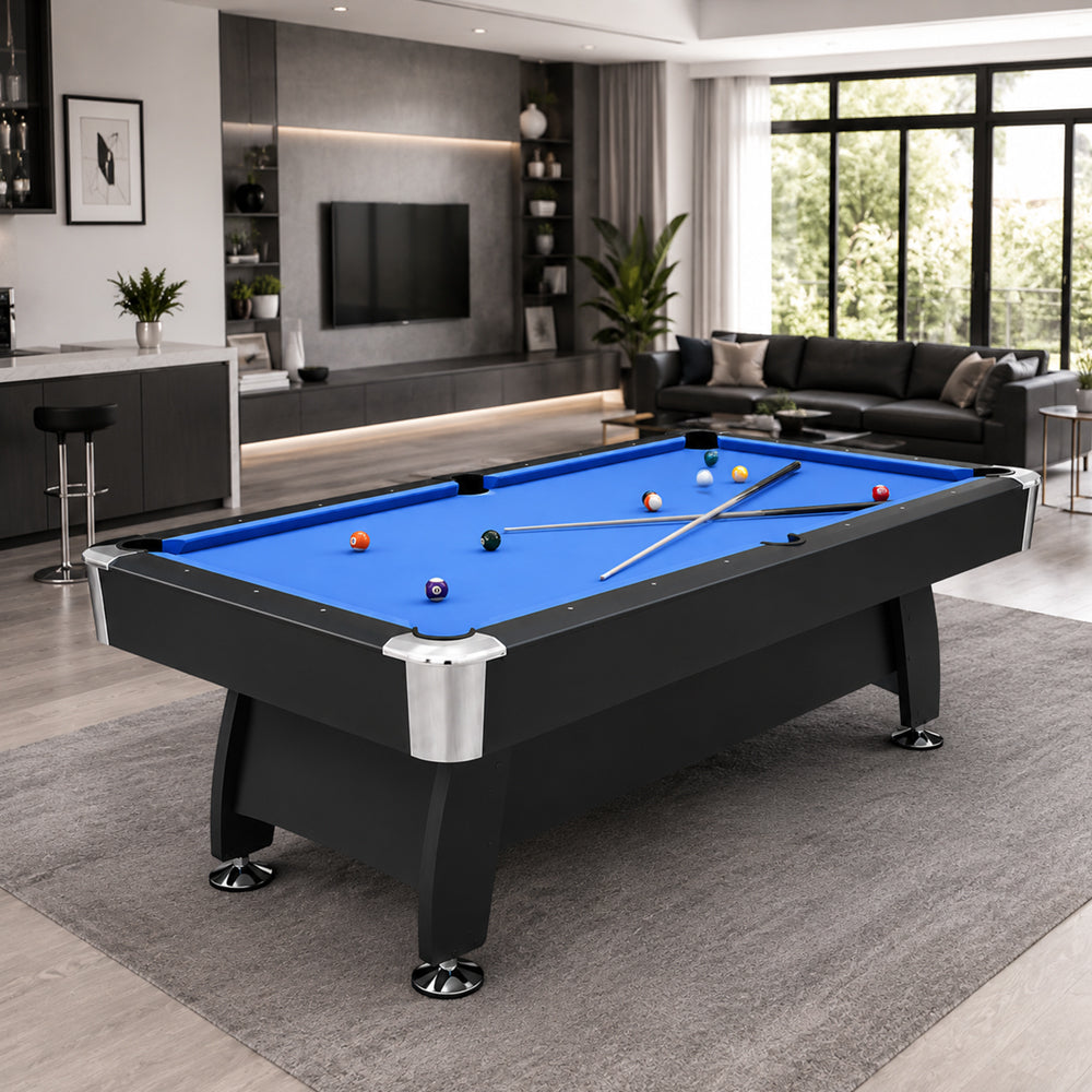 Billiard Table with Accessories, Ball Return, Blue Velvet Cloth, 7Ft
