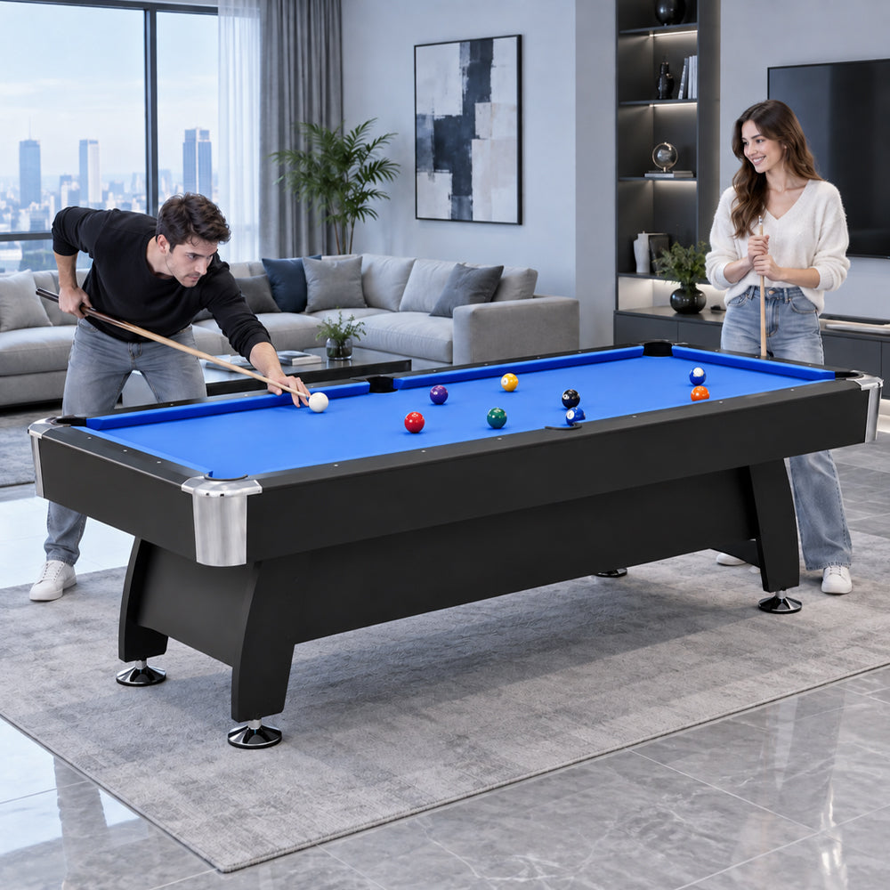 Billiard Table with Accessories, Ball Return, Blue Velvet Cloth, 7Ft