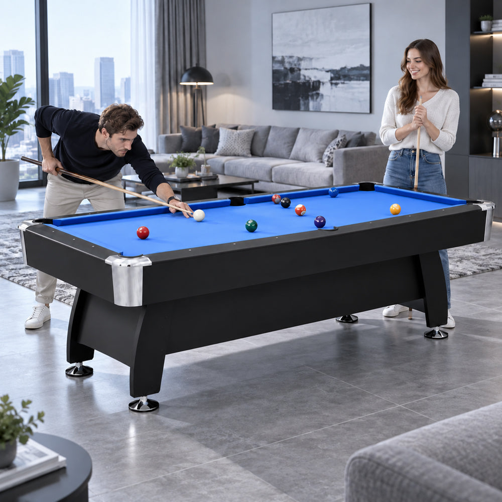 Billiard Table with Accessories, Ball Return, Blue Velvet Cloth, 7Ft