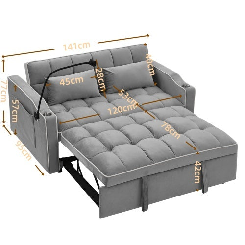 Eeeza Modern Velvet Sofa Bed with Cushions and Phone Holder, 2-seater