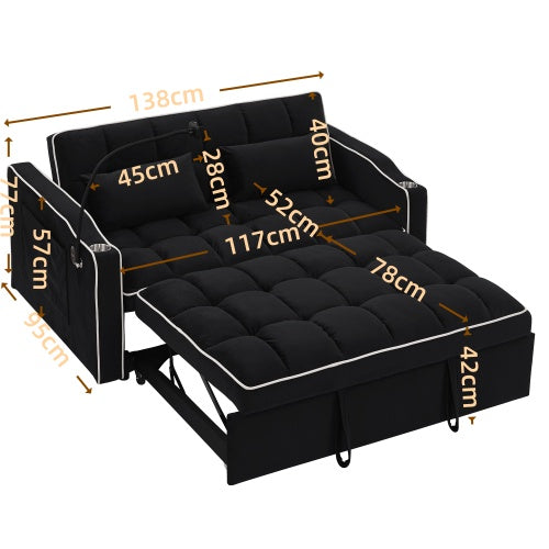 Eeeza Modern Velvet Sofa Bed with Cushions and Phone Holder, 2-seater