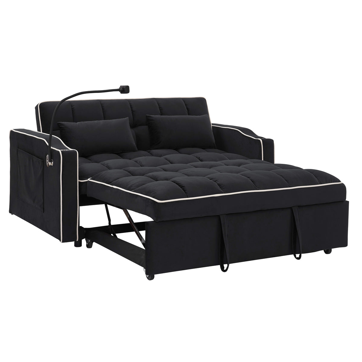 Eeeza Modern Velvet Sofa Bed with Cushions and Phone Holder, 2-seater