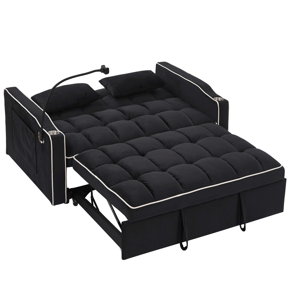 Eeeza Modern Velvet Sofa Bed with Cushions and Phone Holder, 2-seater