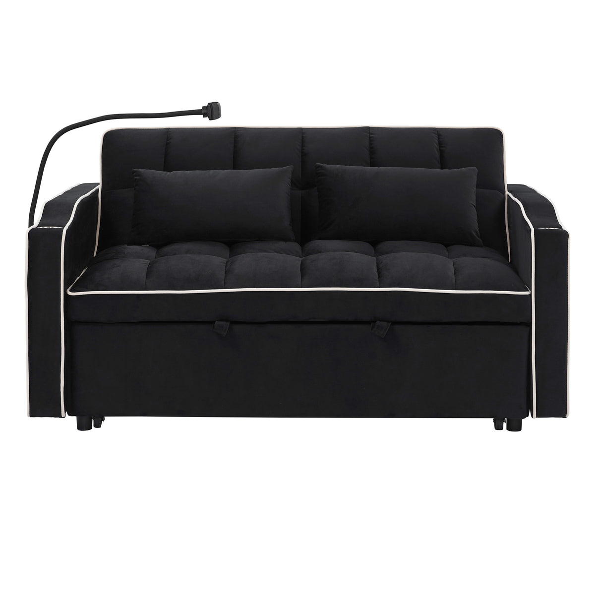 Eeeza Modern Velvet Sofa Bed with Cushions and Phone Holder, 2-seater
