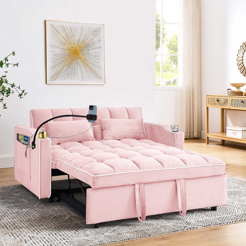 Eeeza Modern Velvet Sofa Bed with Cushions and Phone Holder, 2-seater