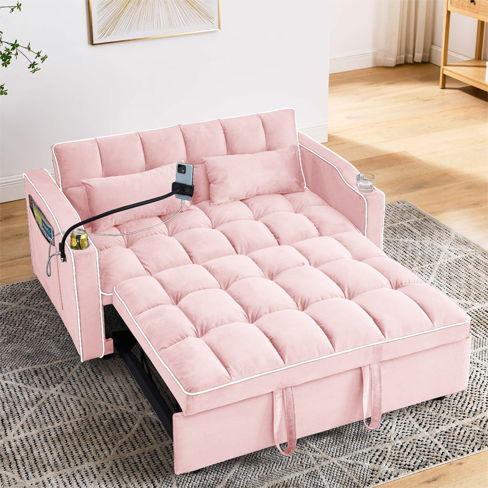 Eeeza Modern Velvet Sofa Bed with Cushions and Phone Holder, 2-seater