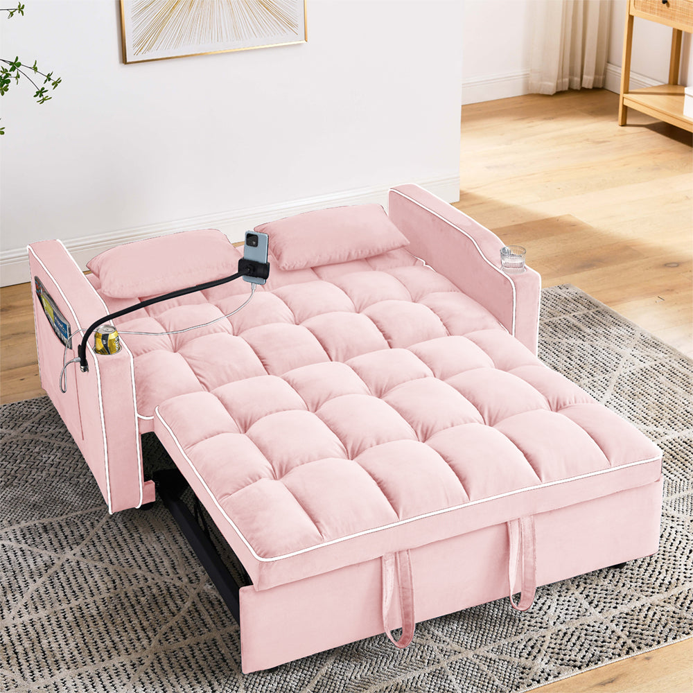 Eeeza Modern Velvet Sofa Bed with Cushions and Phone Holder, 2-seater