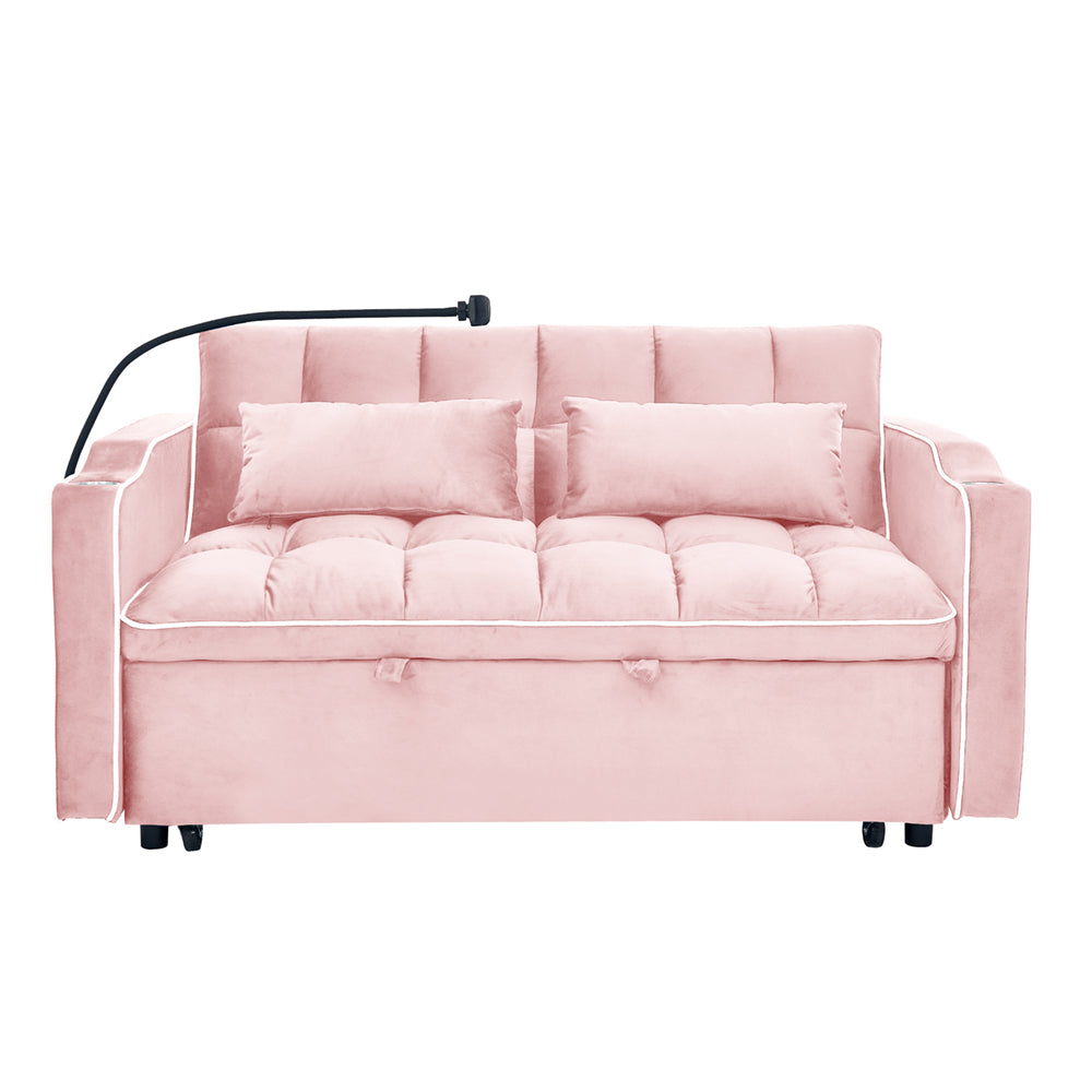 Eeeza Modern Velvet Sofa Bed with Cushions and Phone Holder, 2-seater