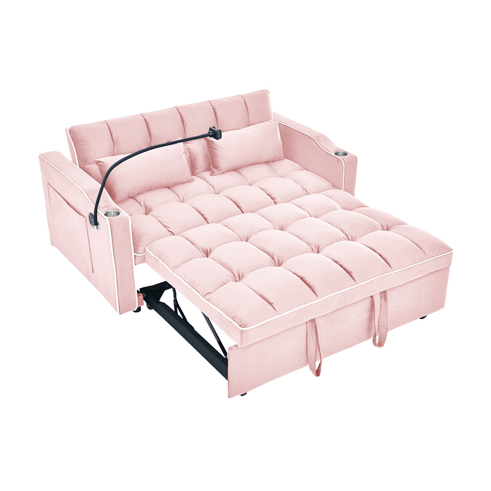 Eeeza Modern Velvet Sofa Bed with Cushions and Phone Holder, 2-seater