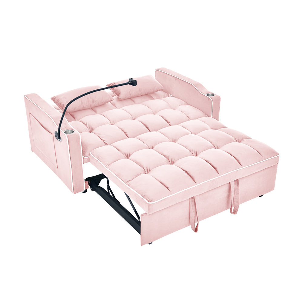 Eeeza Modern Velvet Sofa Bed with Cushions and Phone Holder, 2-seater