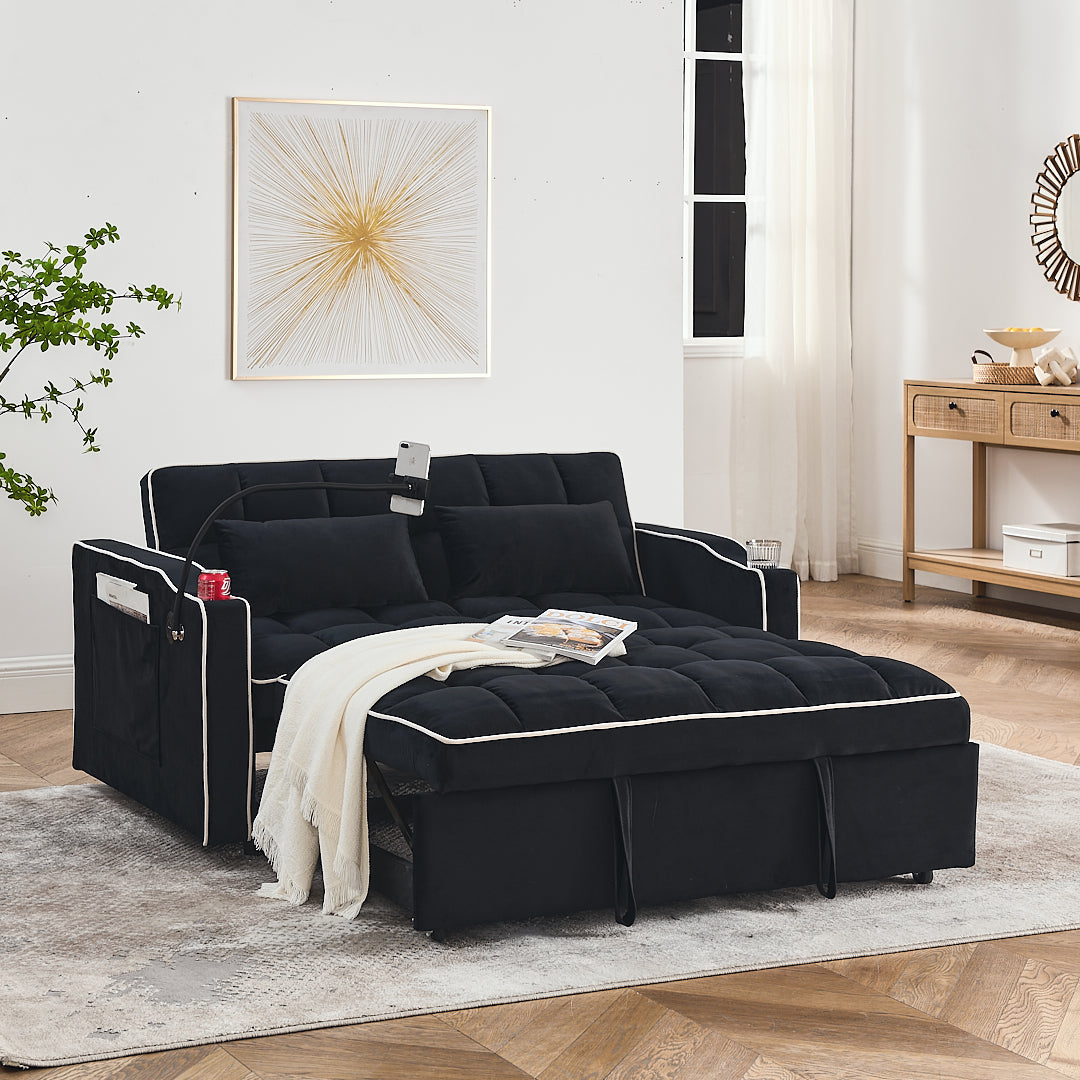 Eeeza Modern Velvet Sofa Bed with Cushions and Phone Holder, 2-seater
