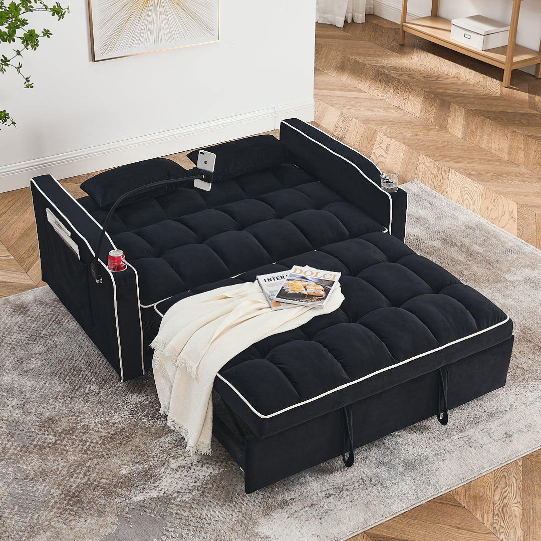Eeeza Modern Velvet Sofa Bed with Cushions and Phone Holder, 2-seater