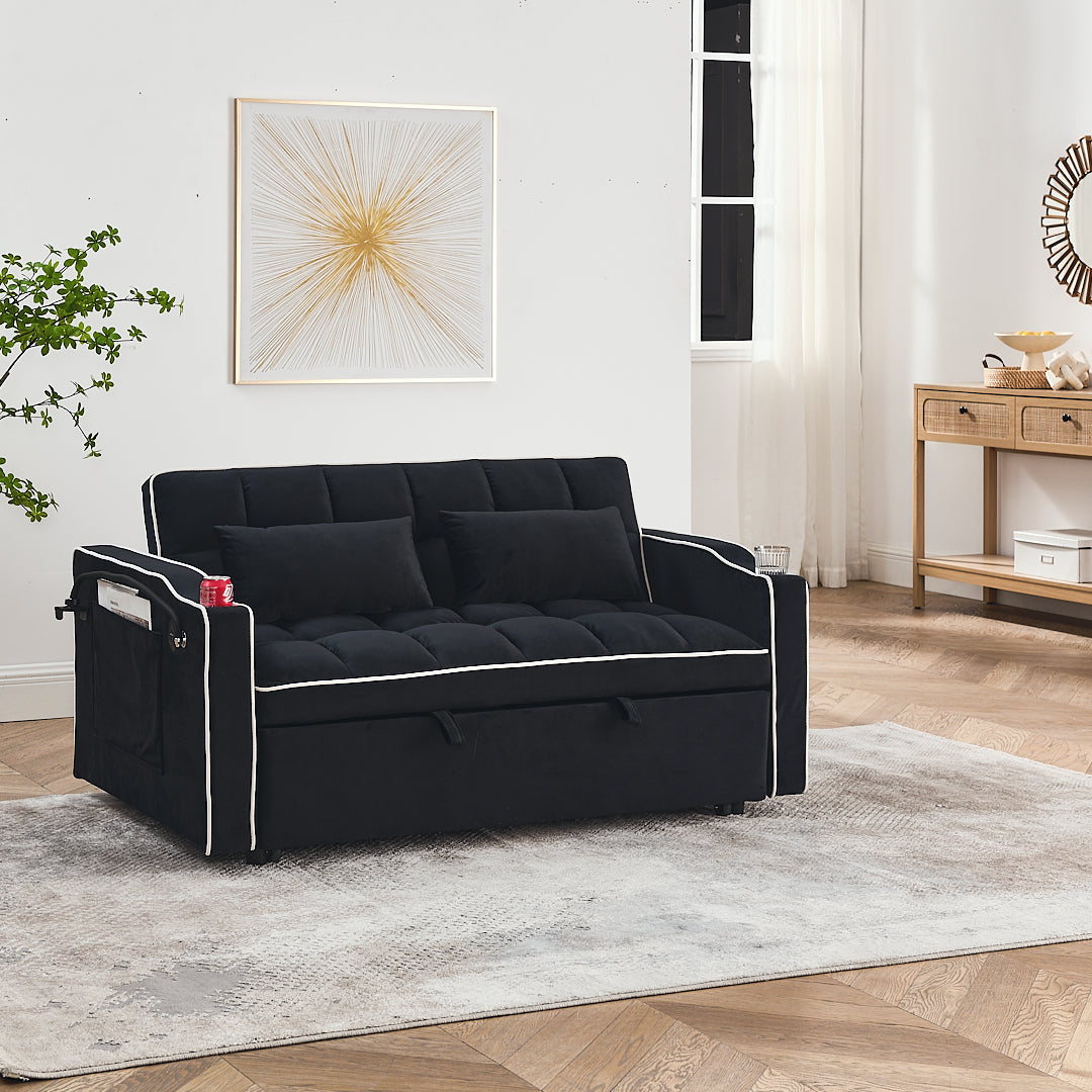 Eeeza Modern Velvet Sofa Bed with Cushions and Phone Holder, 2-seater
