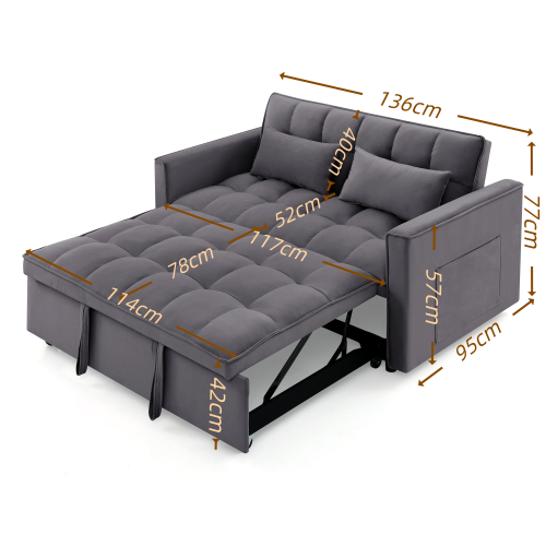 Eeeza Modern and Multi-functional Foldable Sofa Bed, 2-seater, Velvet