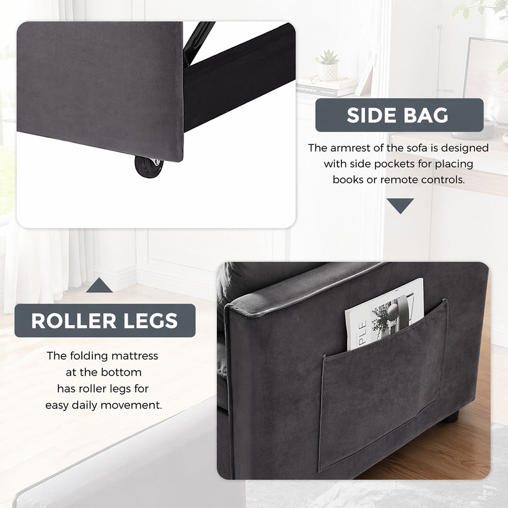 Eeeza Modern and Multi-functional Foldable Sofa Bed, 2-seater, Velvet