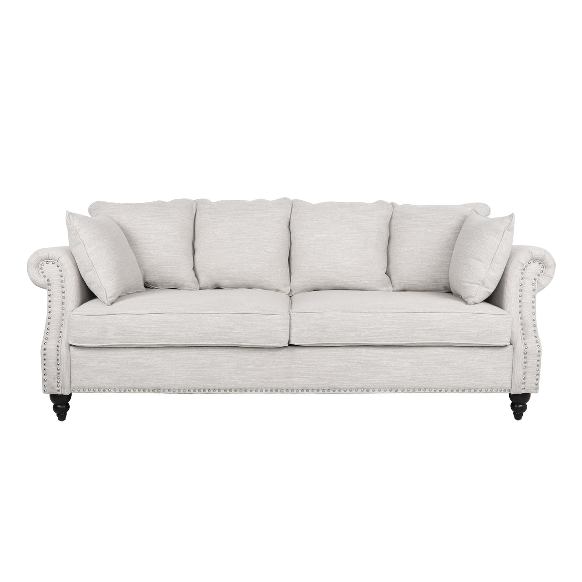 Contemporary Upholstered Fabric Sofa with Hug Pillows, 3-Seater, Beige