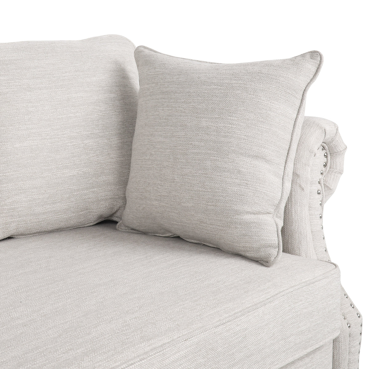 Contemporary Upholstered Fabric Sofa with Hug Pillows, 3-Seater, Beige