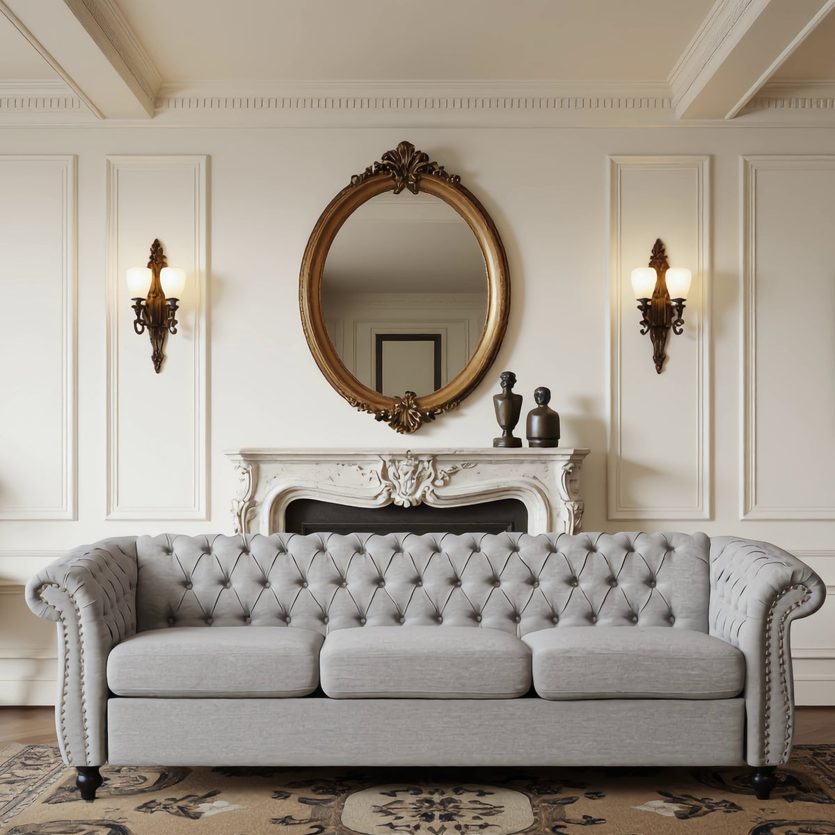 Chalantevo Button Tufted Sofa, 3-Seater, Upholstered Fabric, 215.3cm