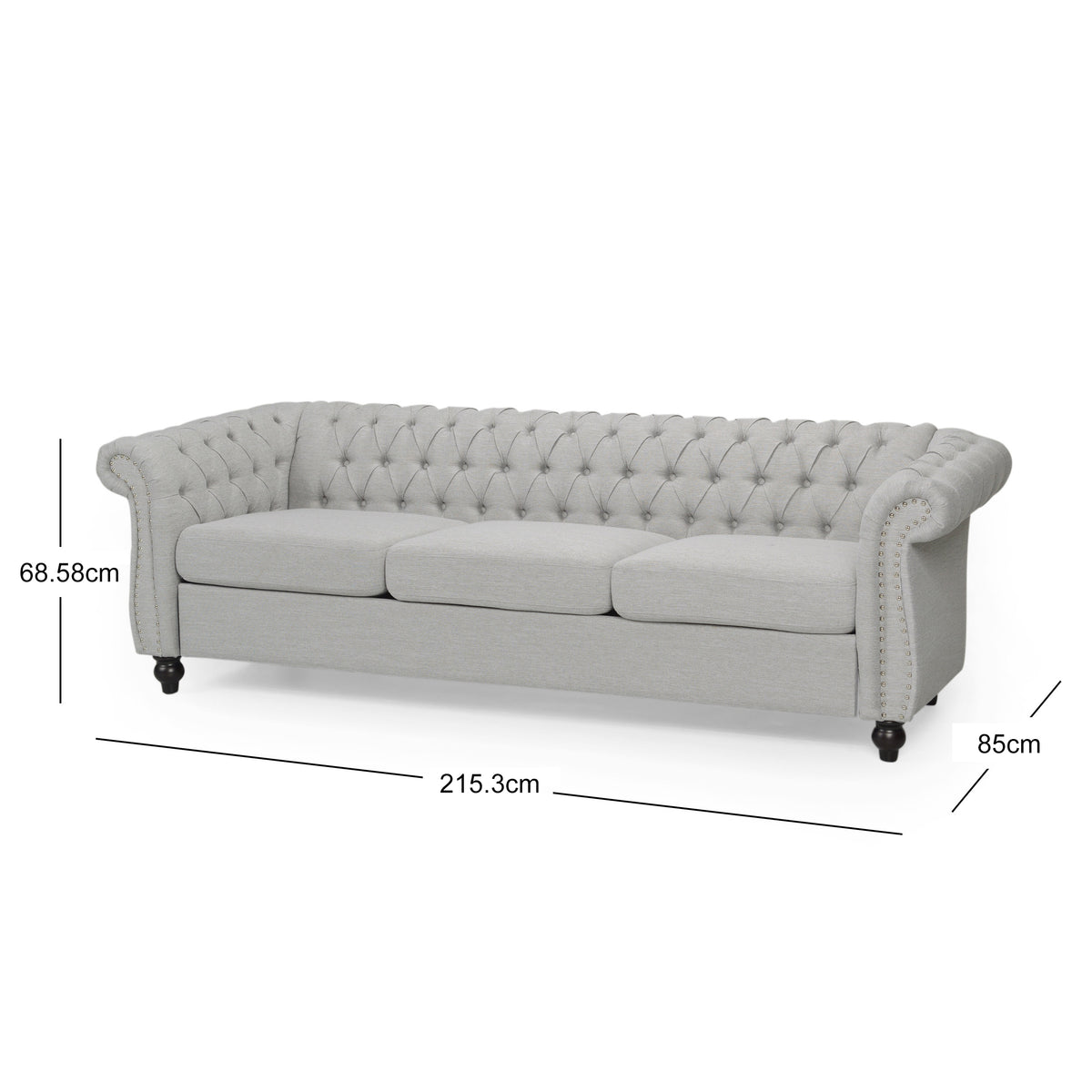 Chalantevo Button Tufted Sofa, 3-Seater, Upholstered Fabric, 215.3cm