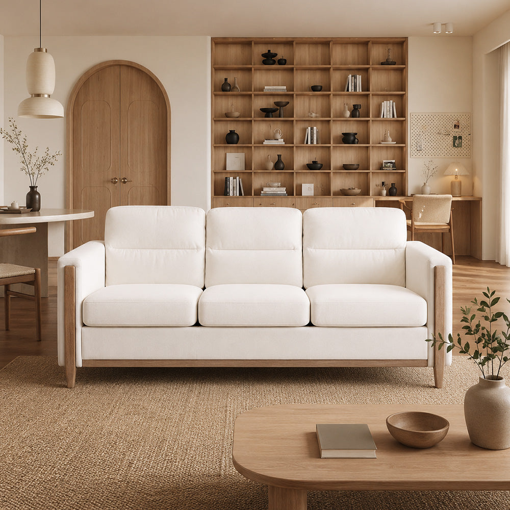 Modern Beige/Grey Comfortable 3-Seater Fabric Upholstered Sofa