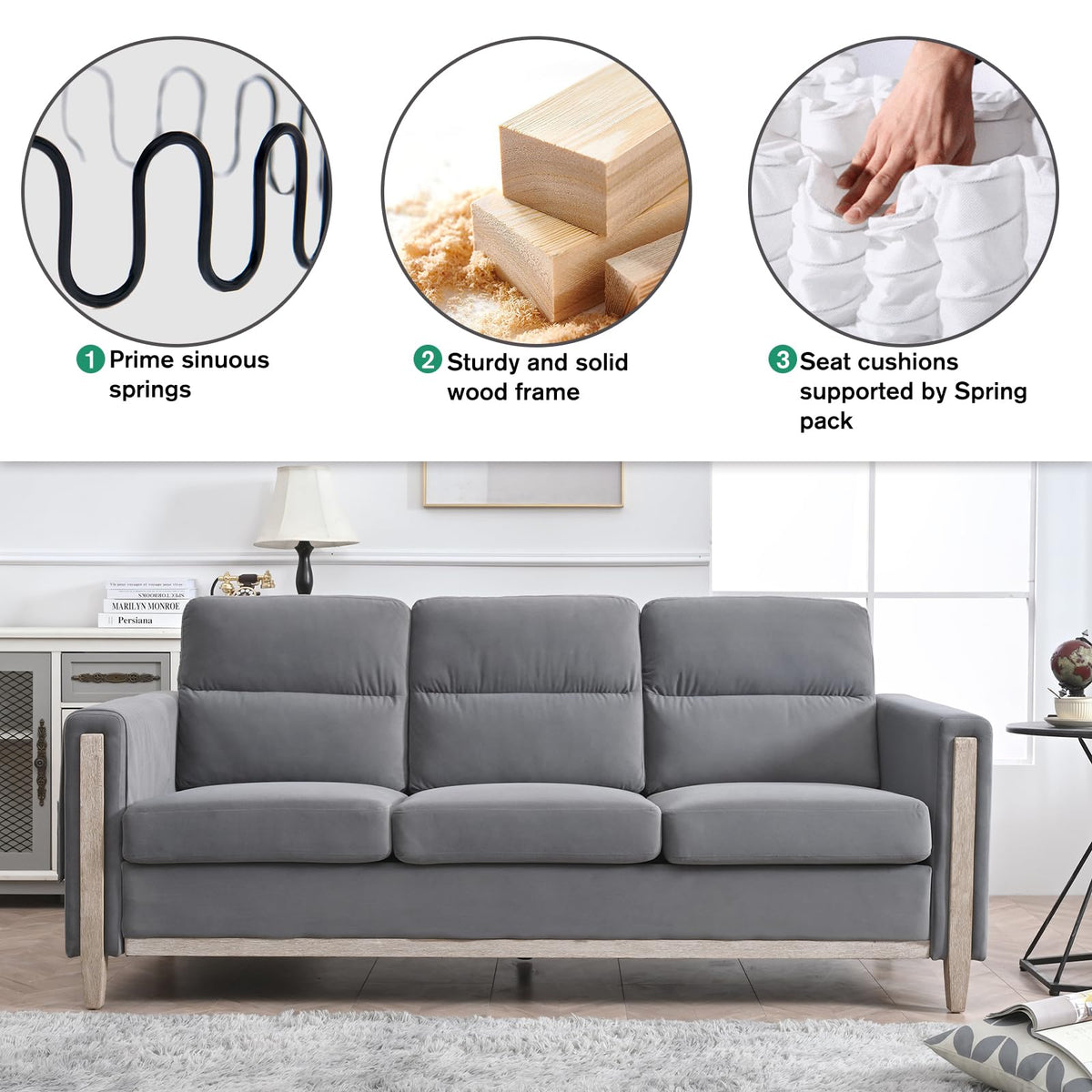 Chalantevo Modern Fabric Sofa, Upholstered, 3-Seater, 202cm Width