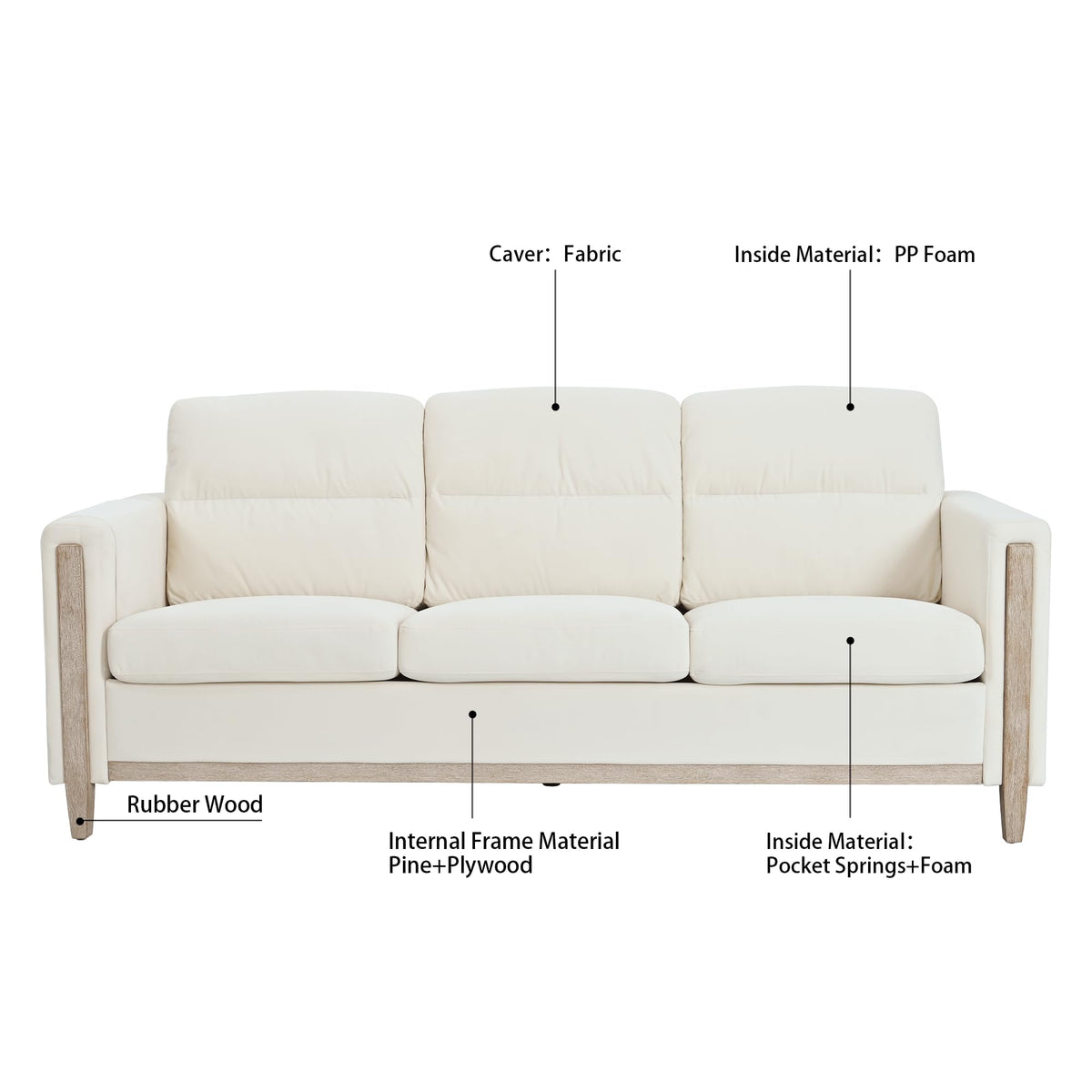 Chalantevo Modern Fabric Sofa, Upholstered, 3-Seater, 202cm Width