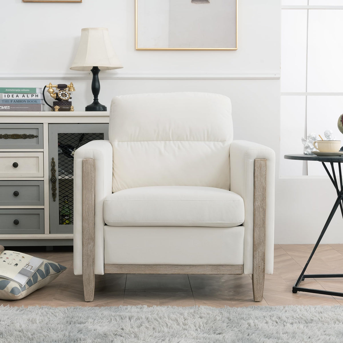 Modern  PU Leather & Velvet Upholstered Single Seater Accent Chair