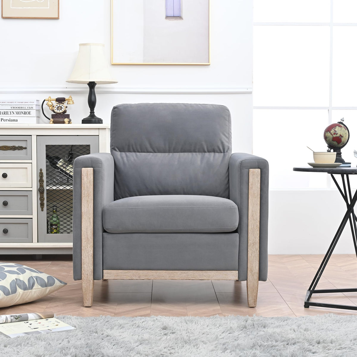 Modern  PU Leather & Velvet Upholstered Single Seater Accent Chair