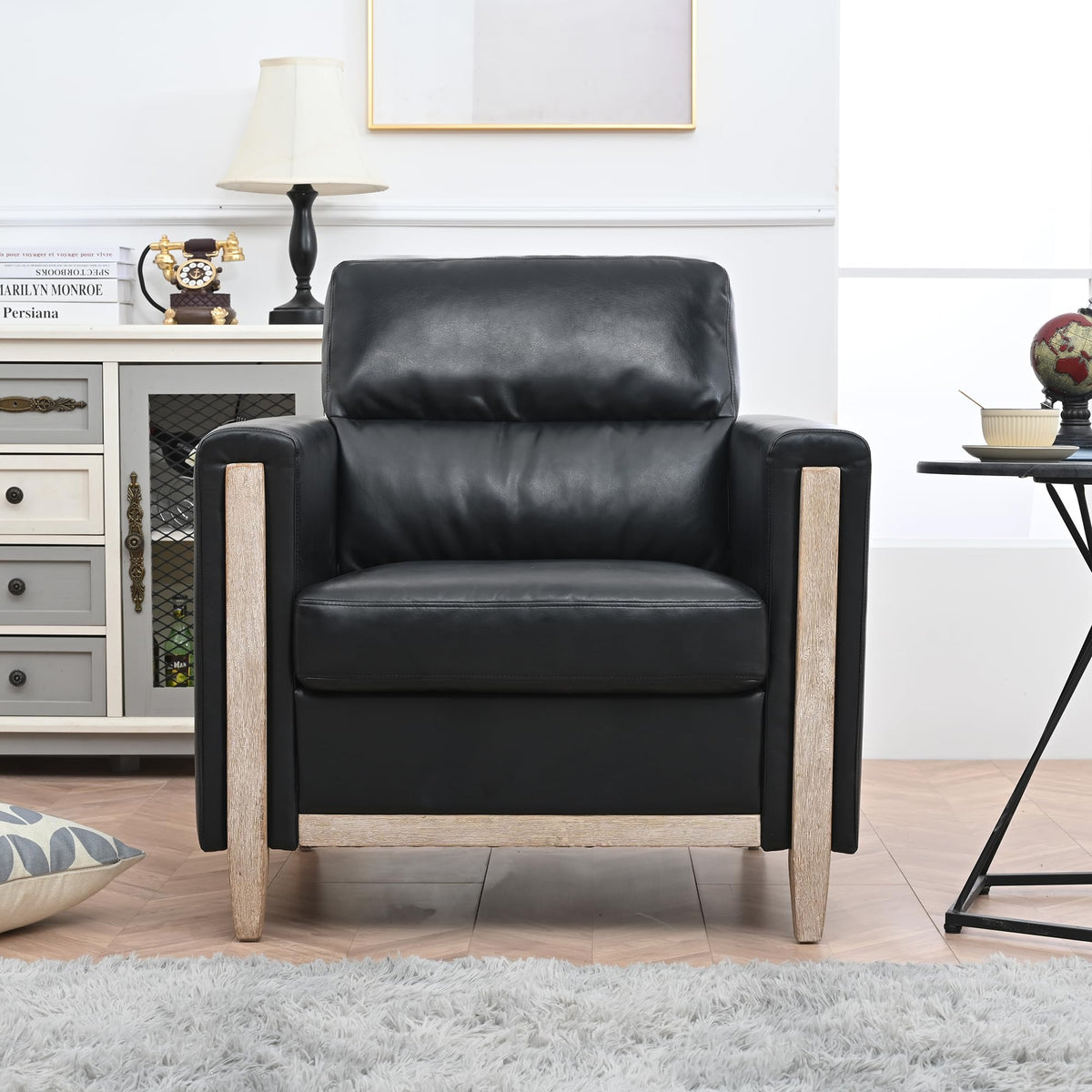 Modern  PU Leather & Velvet Upholstered Single Seater Accent Chair