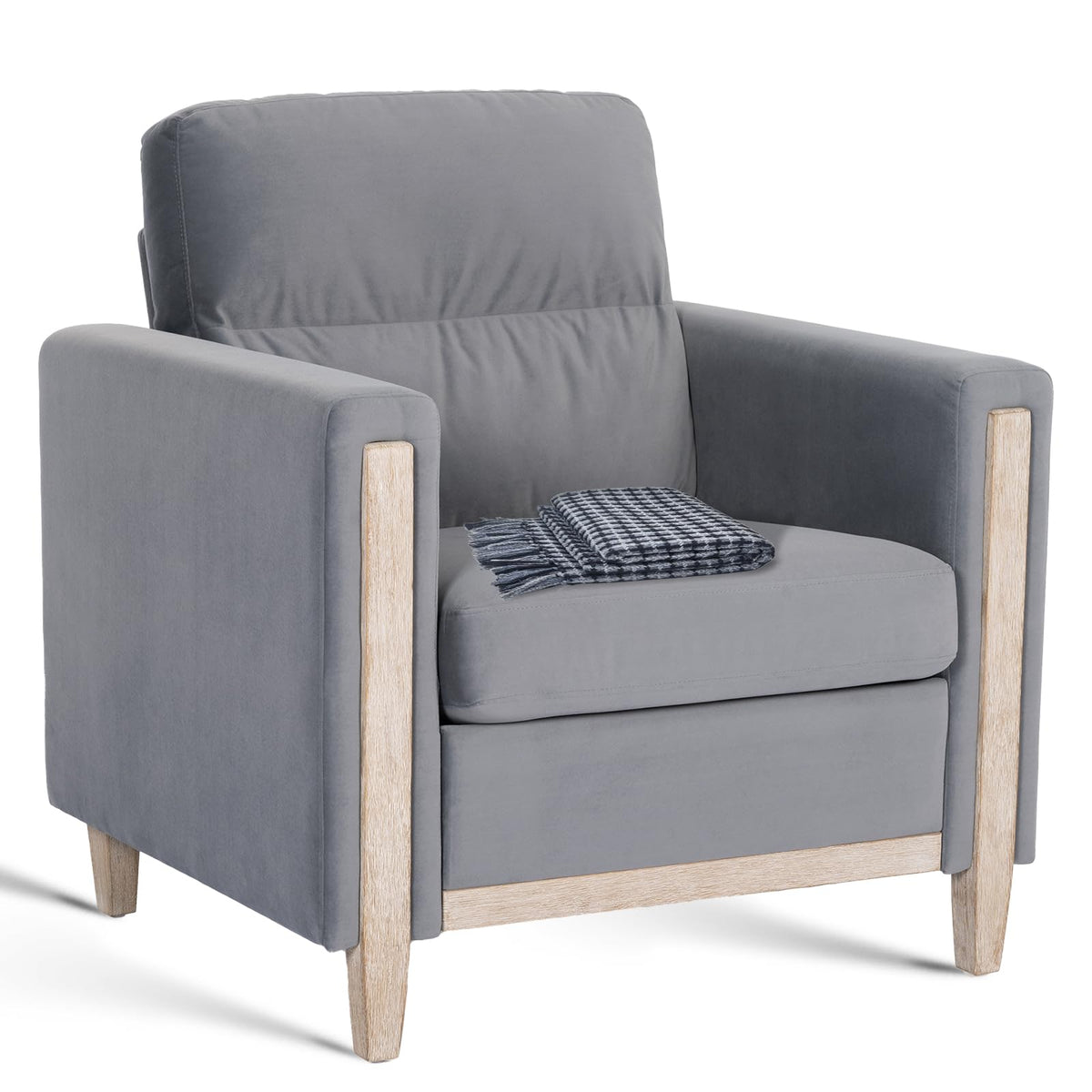 Modern  PU Leather & Velvet Upholstered Single Seater Accent Chair