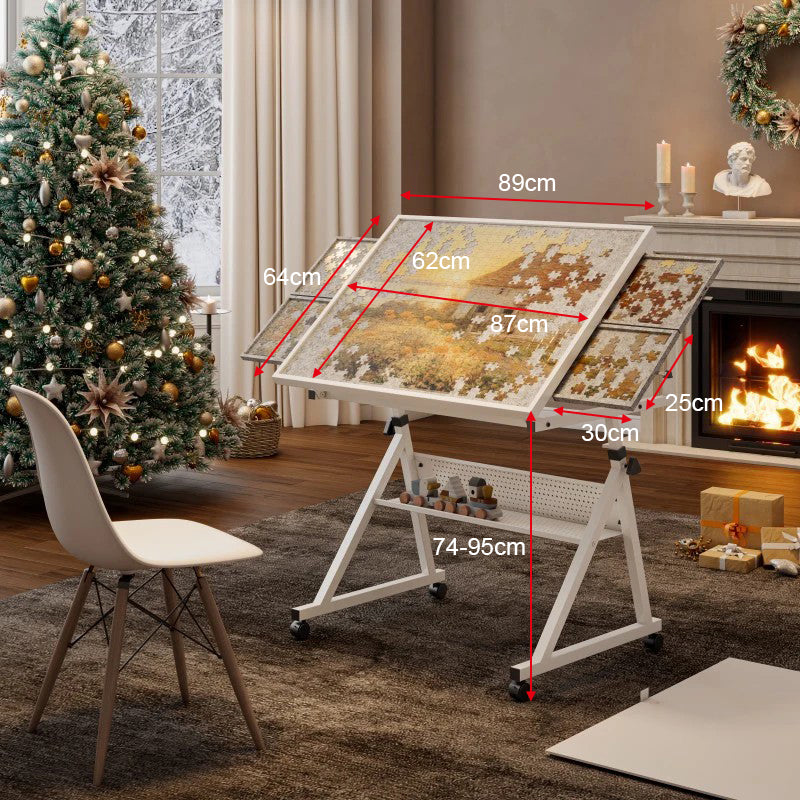 Eeeza 1500pcs Jigsaw Puzzle Table with 4 Trays, Metal, White