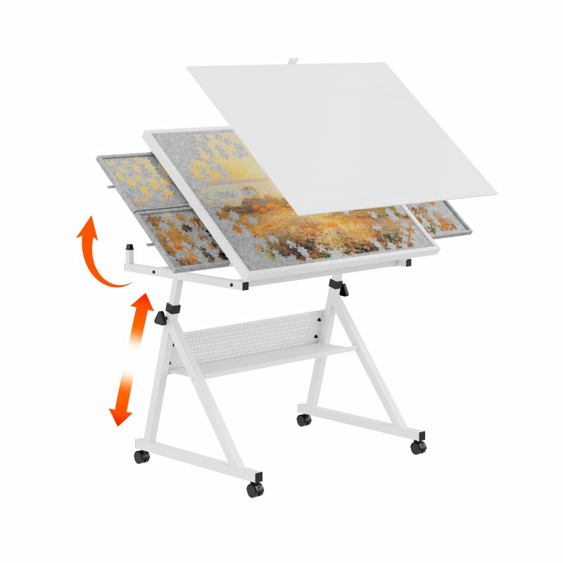 Eeeza 1500pcs Jigsaw Puzzle Table with 4 Trays, Metal, White