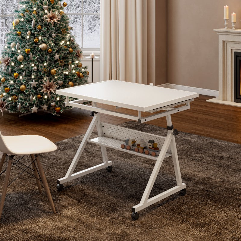 Eeeza 1500pcs Jigsaw Puzzle Table with 4 Trays, Metal, White
