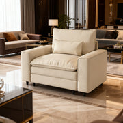 Modern 1-seater Sofa with A Throw Pillow, Chenille, Eucalyptus Wood