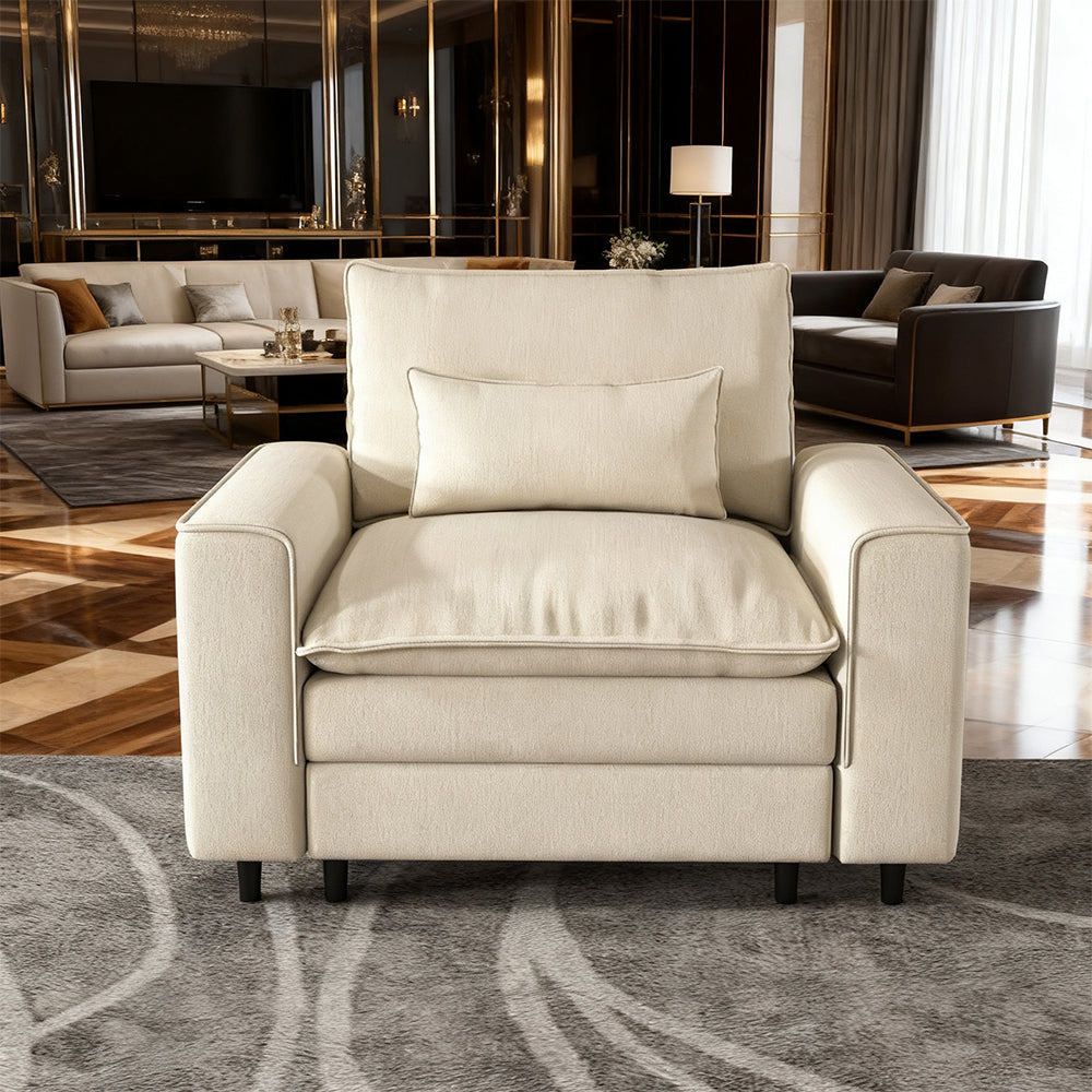 Modern 1-seater Sofa with A Throw Pillow, Chenille, Eucalyptus Wood