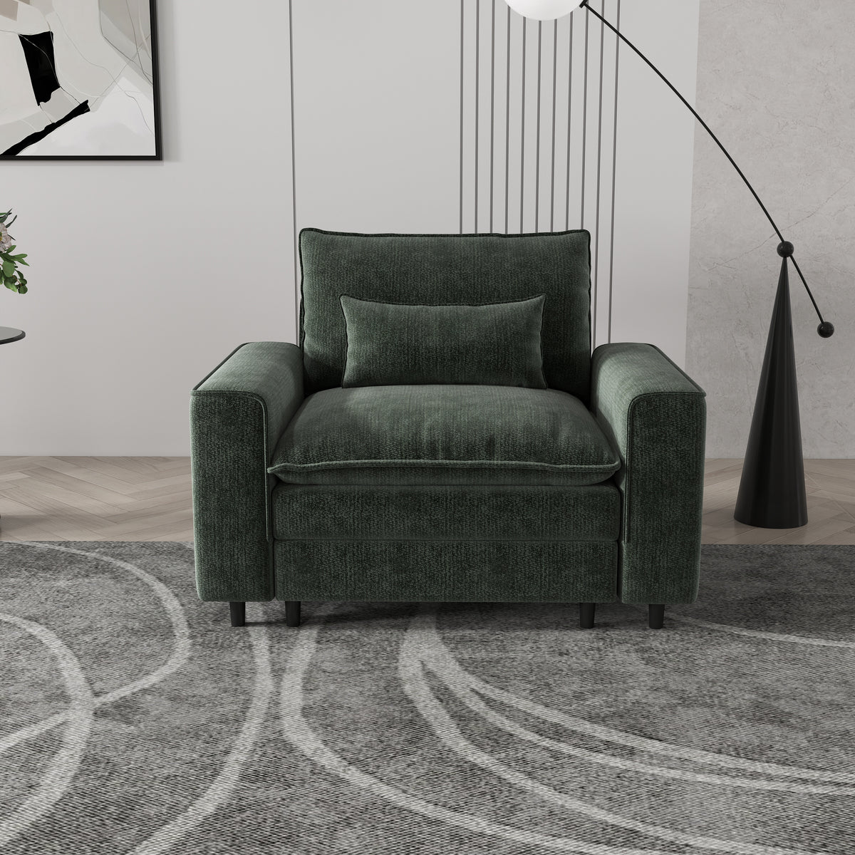 Modern 1-seater Sofa with A Throw Pillow, Chenille, Eucalyptus Wood