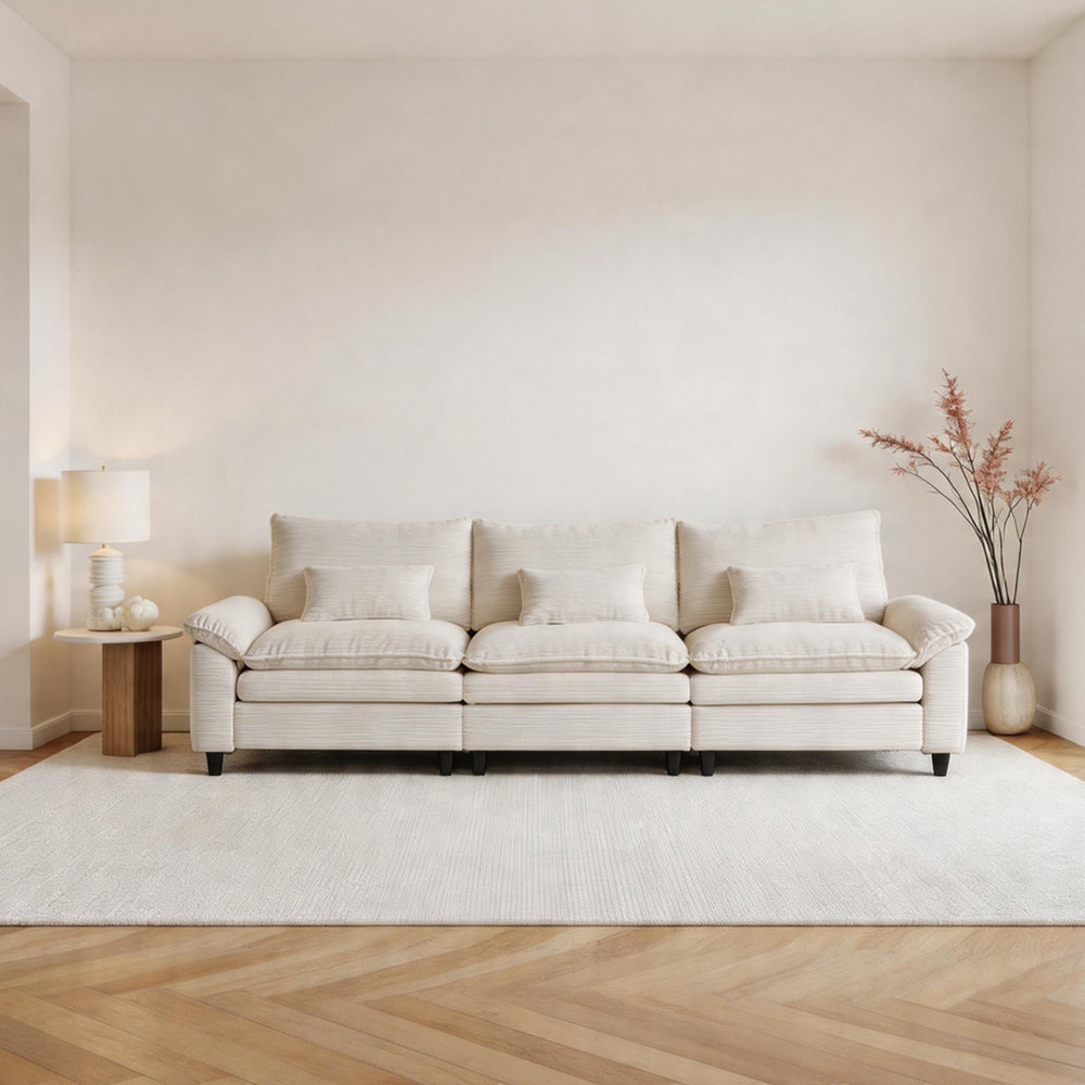 Modern Sofa with Throw Pillows for Living Room, 3-Seater, Corduroy