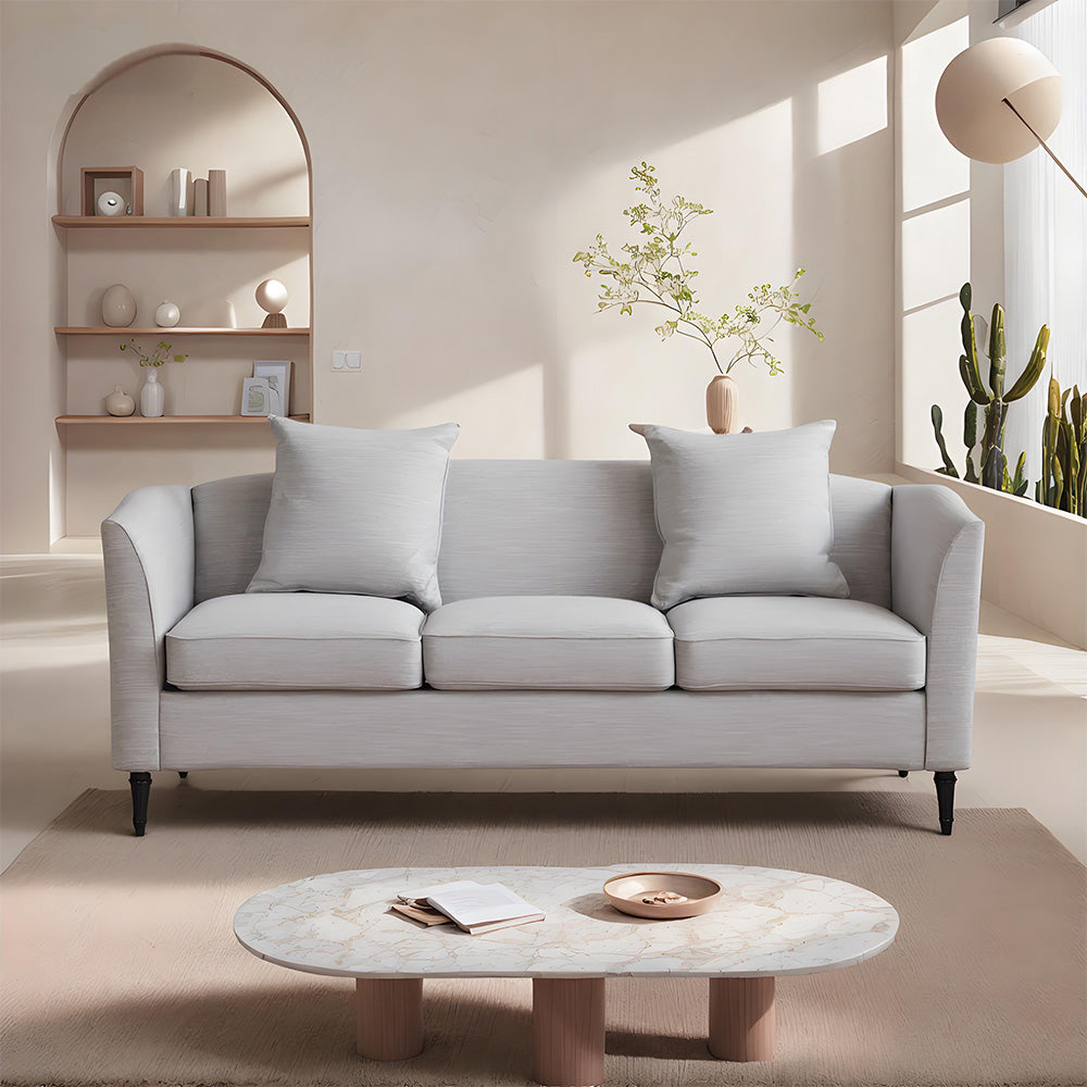 Minimalist Beige Fabric 3-Seater Sofa with 2 Pillows