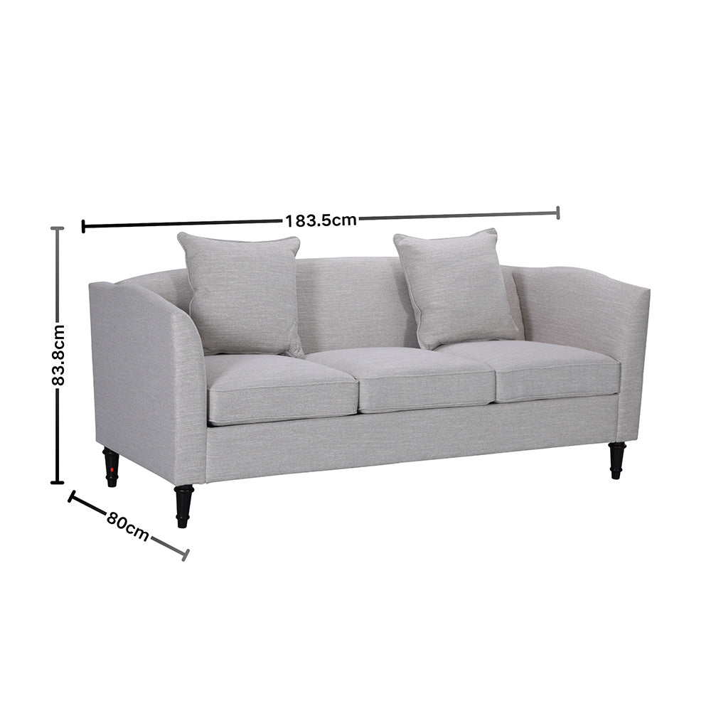 Minimalist Beige Fabric 3-Seater Sofa with 2 Pillows