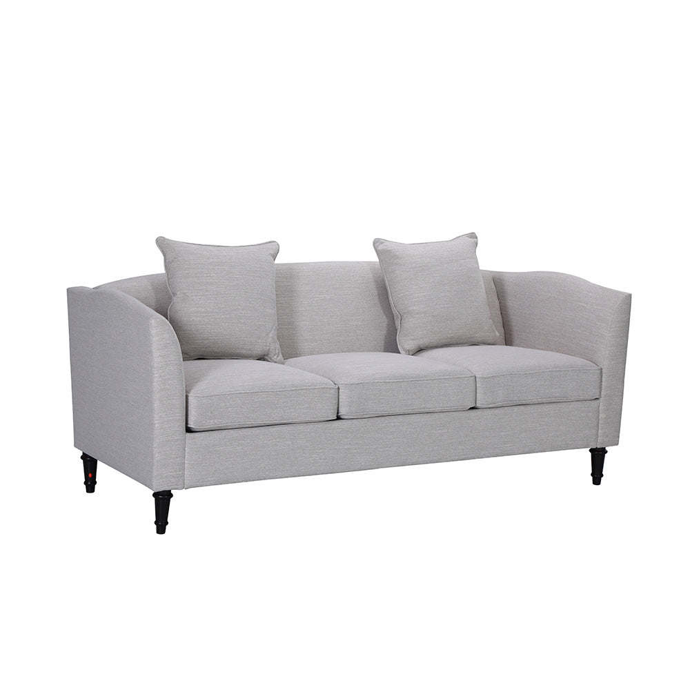 Minimalist Beige Fabric 3-Seater Sofa with 2 Pillows