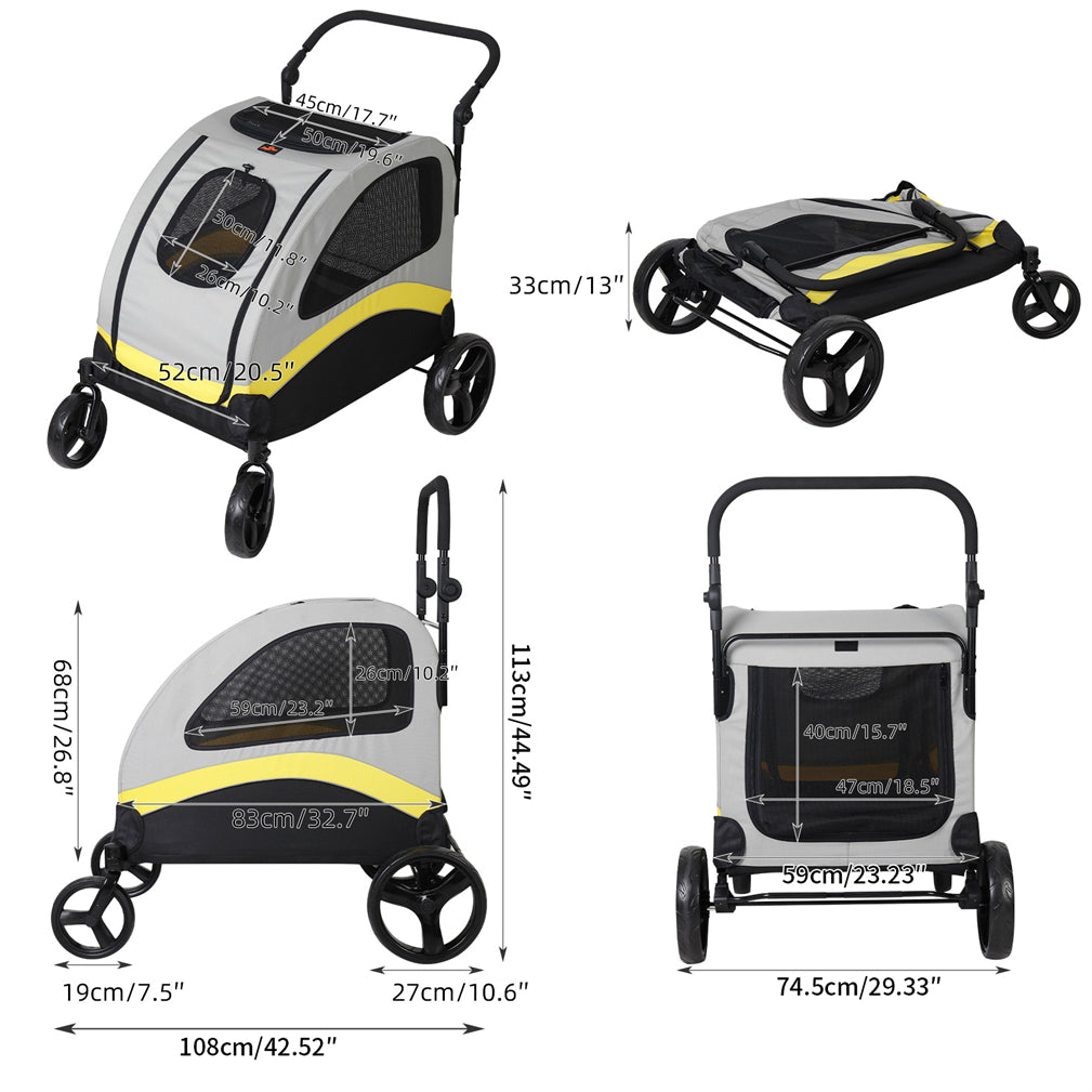 XL Foladble Dog Pet Stroller Stable Jogger Carrier Holds up to 65KG
