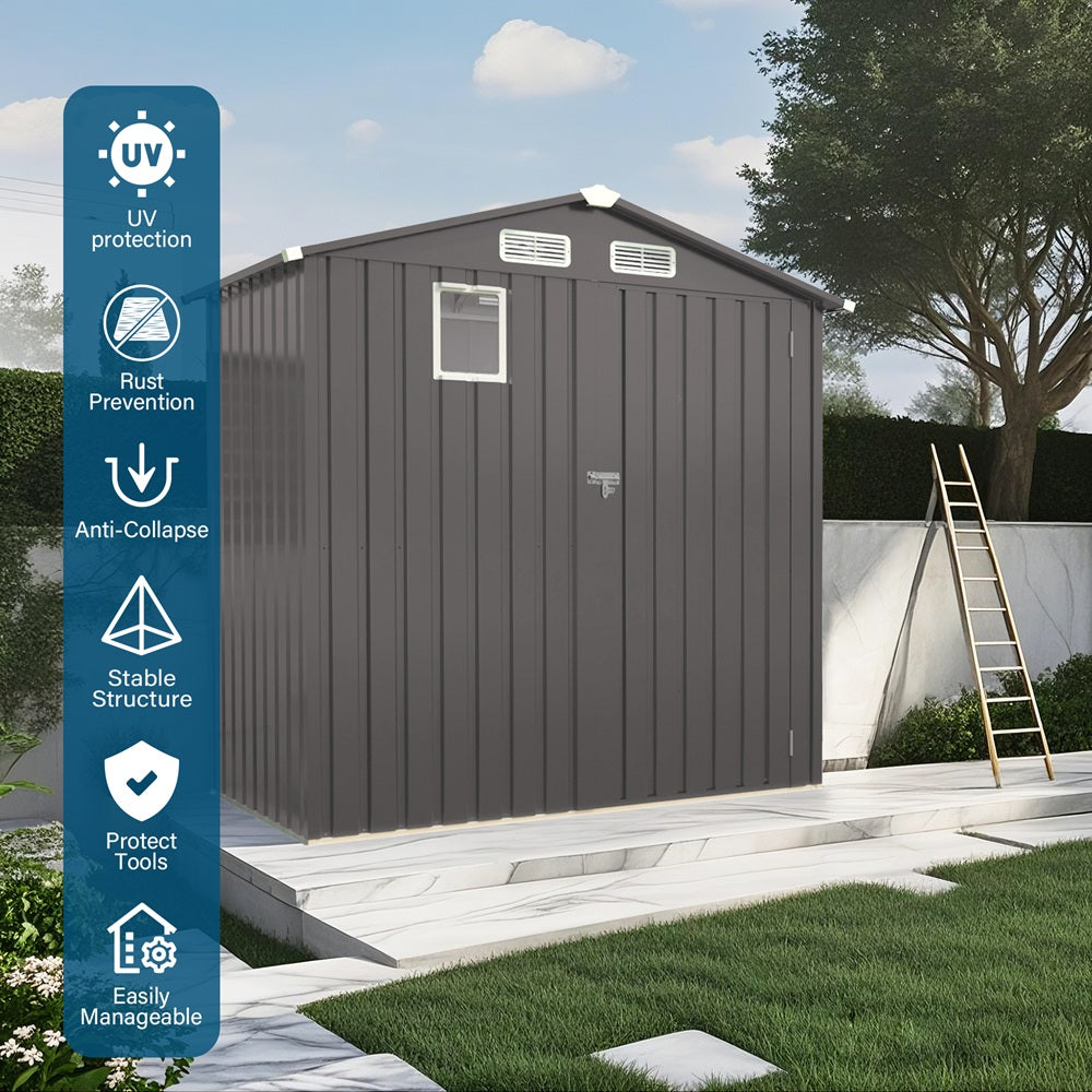 Eeeza Storage Shed with Side Window, Galvanised Steel, 6*3.5 Ft