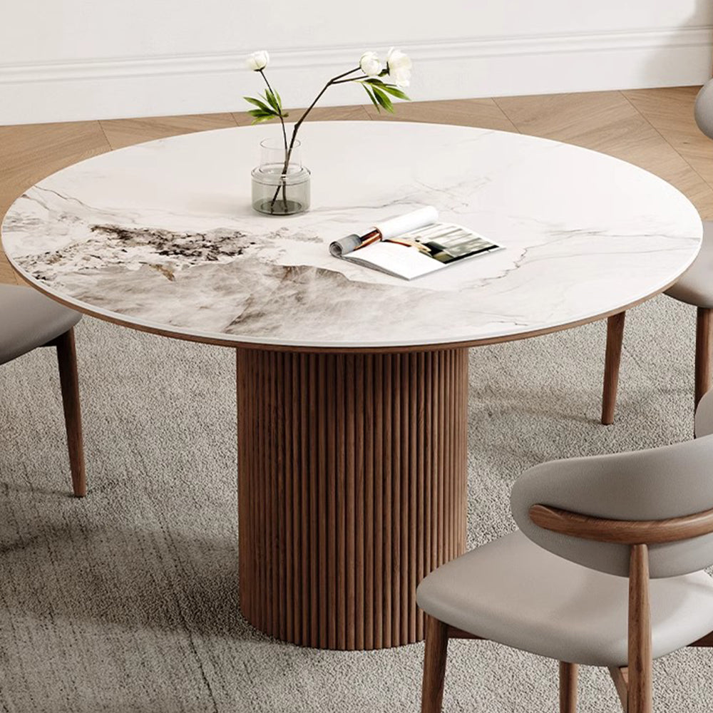Eeeza Harmony Modern Dining Table, Sintered Stone and Wood, Round