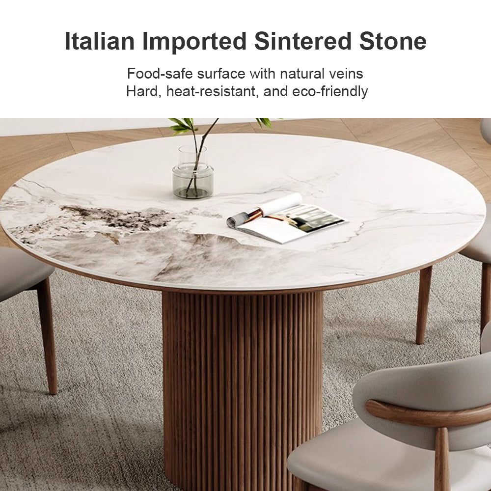 Eeeza Harmony Modern Dining Table, Sintered Stone and Wood, Round