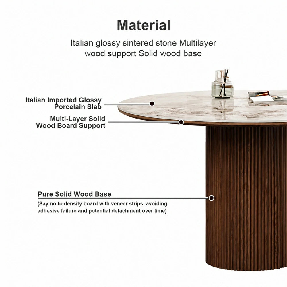 Eeeza Harmony Modern Dining Table, Sintered Stone and Wood, Round